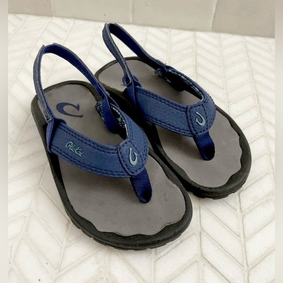 OluKai Ohana Leather Sandal Toddler Slingback Flip-flop Size 9 / 10 Blue - Picture 4 of 7